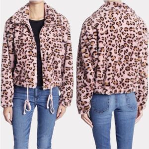 NWT PINK VS Know.One.Cares Faux Fur Leopard Jacket XS/S Animal Print Zip Up Y2K